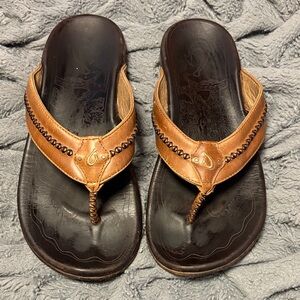 OluKai Mea Ola Men's Leather Sandals - Dark Java Brown - Size 11